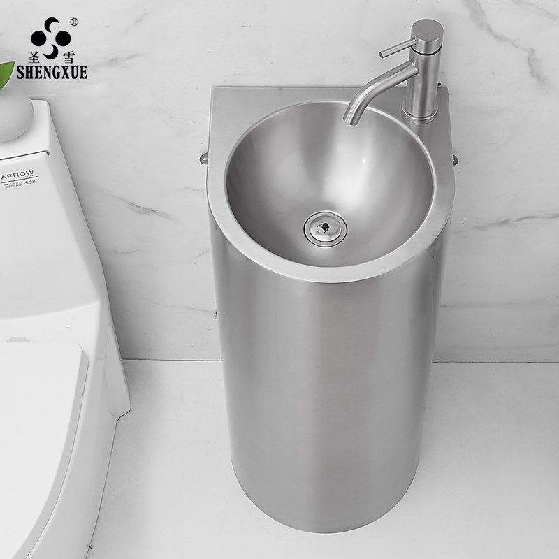圣雪 304不锈钢立柱盆户外洗A手盆落地式阳台卫生间小户型洗脸盆