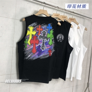 2021夏新款 小众街头青春潮人背 水彩色十字架印花男女C纯棉汗个性