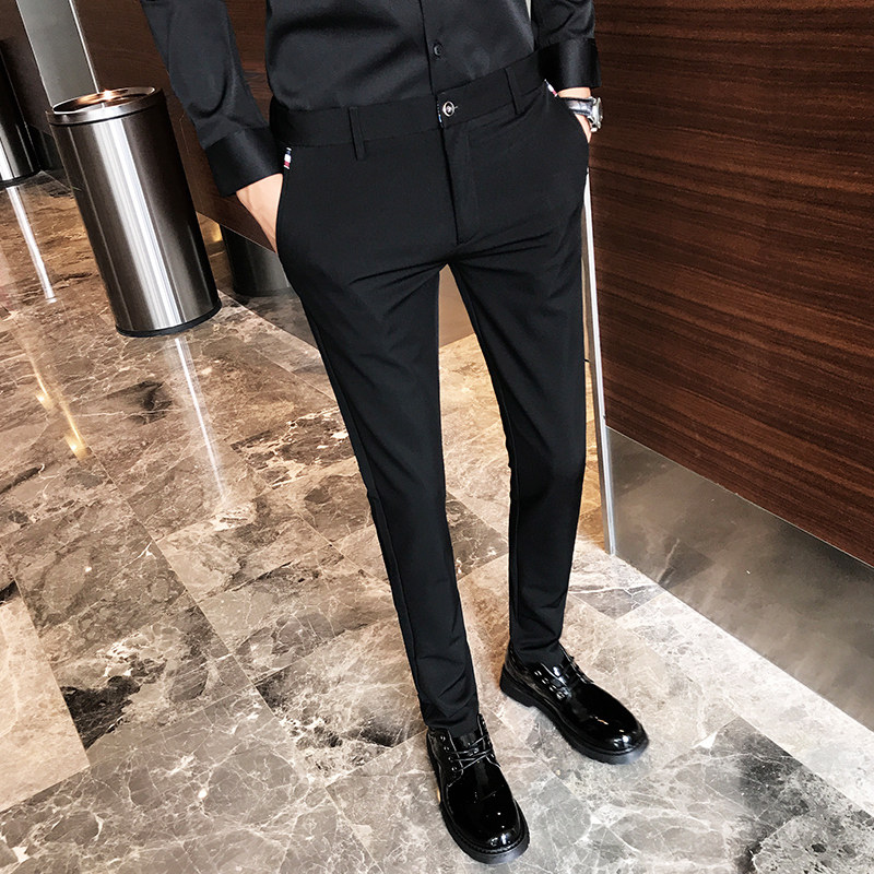 西裤男修身小脚潮流休闲长裤发型师2021春秋新款英伦九分西装裤子