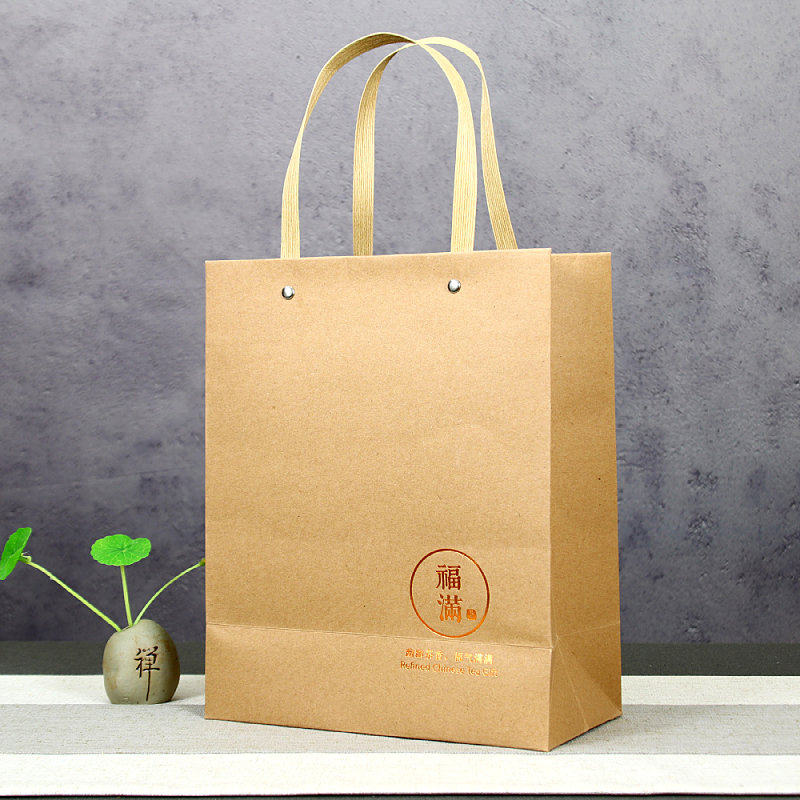 茶叶礼品袋通用牛皮纸手提袋加厚一斤装普洱红茶绿茶手拎包装纸袋