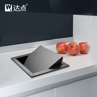 达点橱柜台面不锈钢垃圾桶嵌入式方形翻盖厨房用隐藏桌Z面盖子家