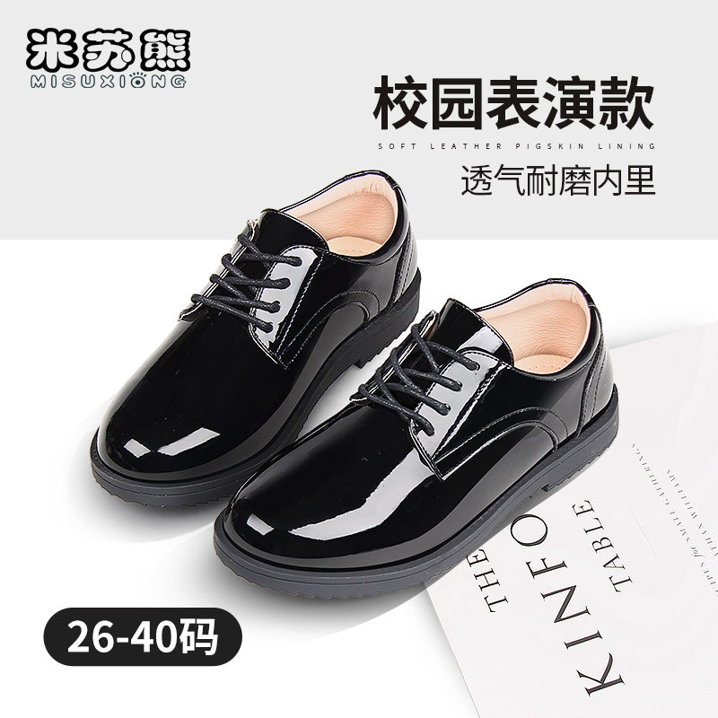 男童皮鞋黑色软底英伦风2021春秋季新款小学生花童儿童演出单鞋子