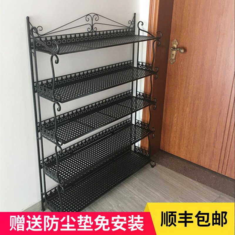 欧式铁艺鞋架多层家用p客厅落地式置物架简易门口不锈钢鞋柜免安