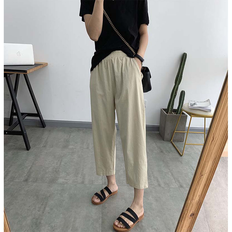 胖mm棉麻九分裤女大码200斤宽松亚麻夏季薄款哈伦裤休闲哈伦裤子
