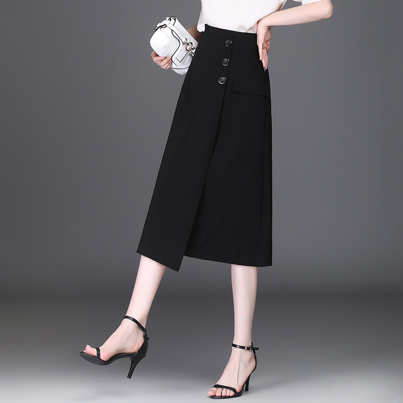 不规则高腰半身裙女2021夏季新款显瘦a字裙中长过膝通勤包臀裙子