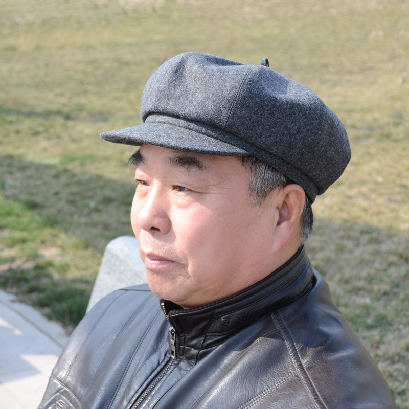 秋冬季中老年八角帽男士休闲毛呢帽春秋老人帽子复古爸爸帽保暖帽