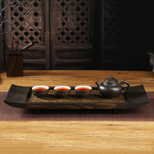 泰国竹编茶盘 带脚实木托盘创意家居茶道配件 东南亚风格