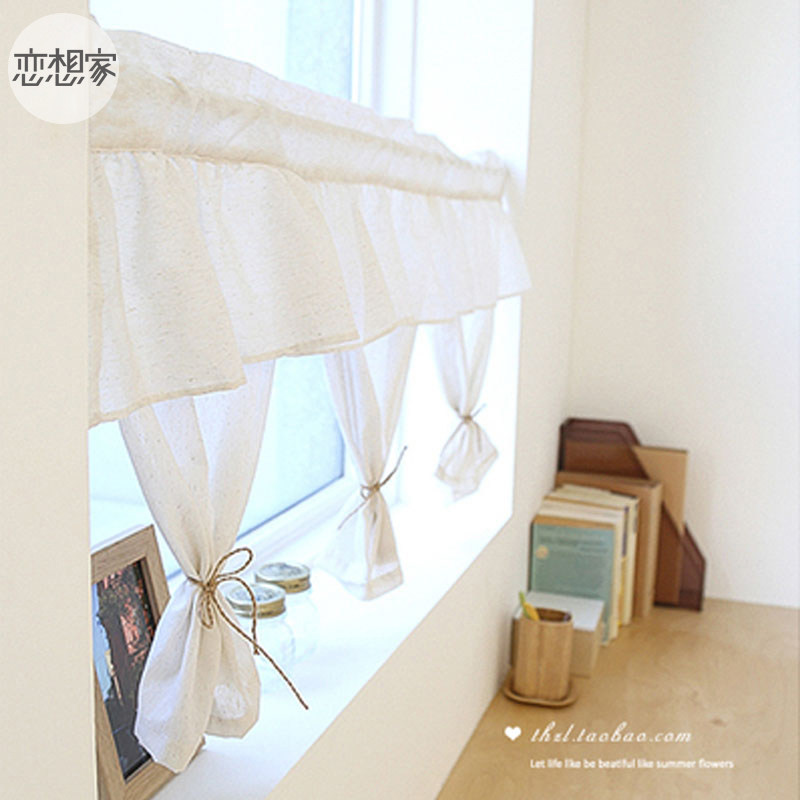 柜帘防尘帘免打孔纯色短门帘透光白色半截帘子隔断帘半.帘厨房短