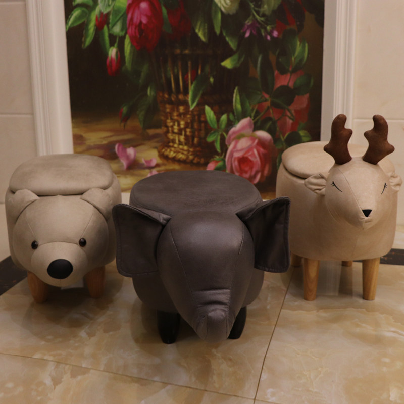 换鞋凳现代实木储物创意小凳子沙发凳门口穿鞋凳动物熊搁脚凳矮凳