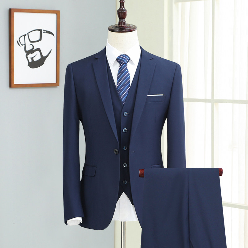 西服套装男士三件套韩版修身秋季休闲西装新郎结婚帅气伴郎团礼服