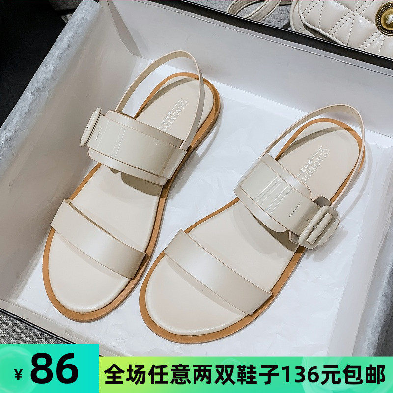 夏天百搭平底罗马凉鞋女p2021年新款学生百搭软底大码女鞋41一43