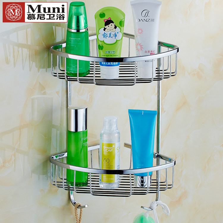 304不锈钢三角双层角篮置物收纳C架厕所浴室转角篮角架卫生间网篮