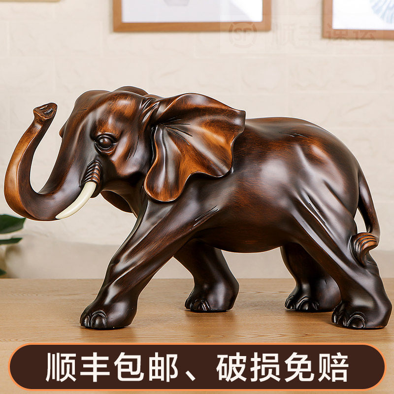 招财大象摆件一对木雕工艺品家y居客厅玄关酒柜装饰品乔迁新居礼