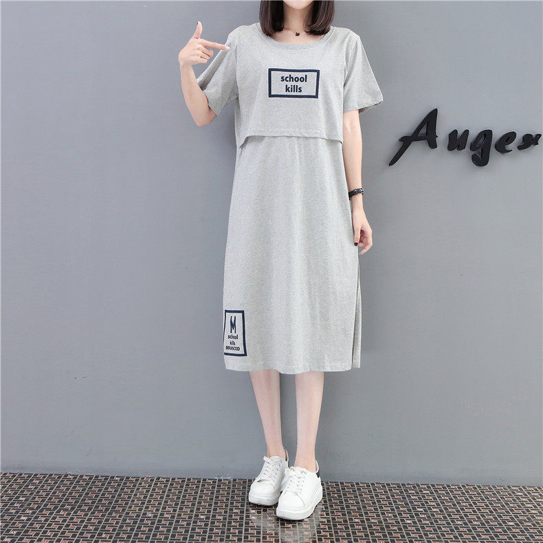 孕妇装夏装2021夏季时尚拼接宽松纯棉孕妇连衣裙潮妈夏天哺乳裙子