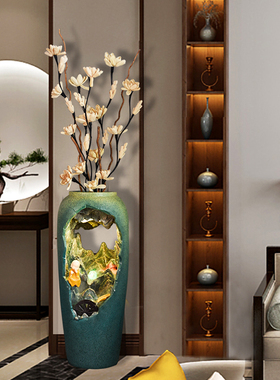 新中式店铺开业送礼插花喷泉室内新家水景工艺品自动循环流水摆件