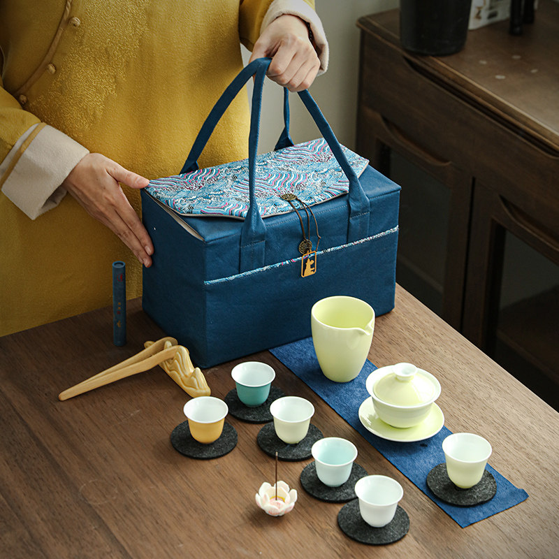 凌胜旅行茶具家用便携茶艺收纳布包功夫茶具套装简约茶器盖碗禅意