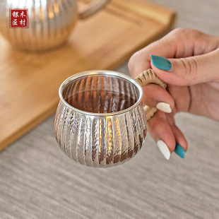 纯银999银杯高档主人s杯纯银水杯功夫茶具银茶杯品茗杯茶道单杯