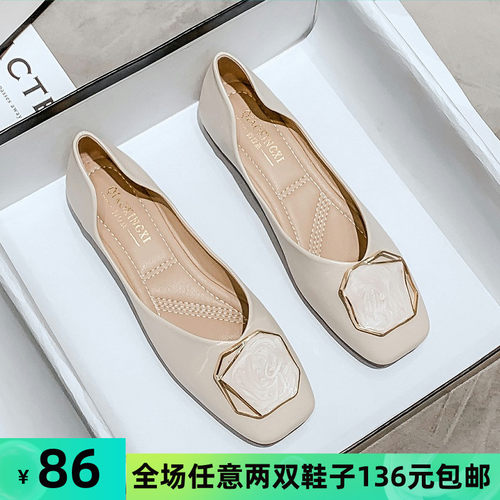 2021年秋冬浅口单鞋女百搭晚晚风温柔鞋G平底豆豆鞋大码女鞋41一4