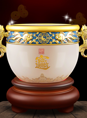 白玉琉璃聚宝盆摆件招o财工艺品客厅办公室家居装饰品乔迁开业礼