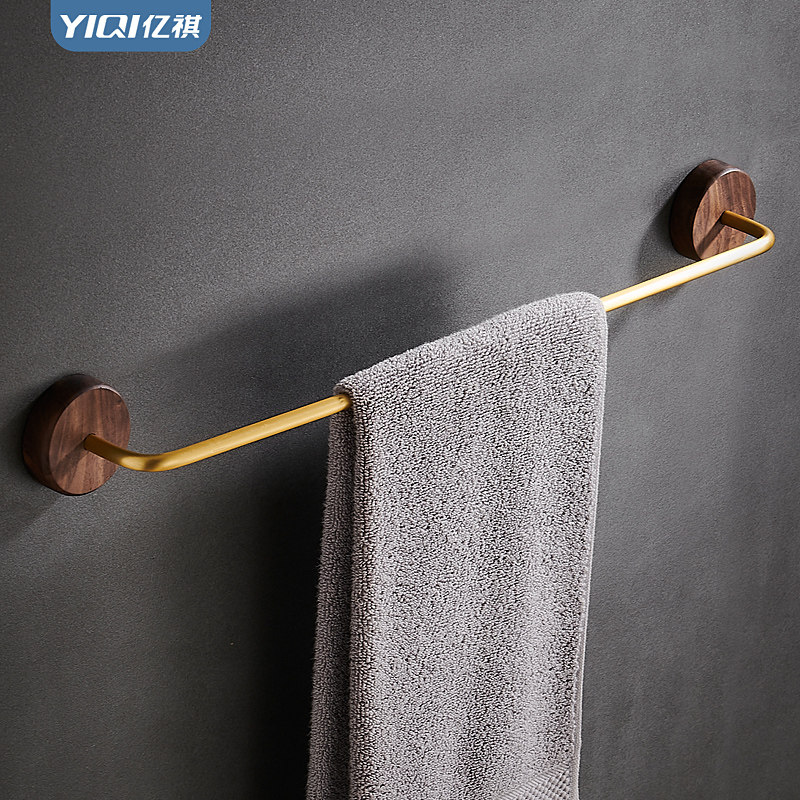 实木浴巾架免打孔卫生间毛巾架吸盘式墙上日式毛巾架木质浴室原木