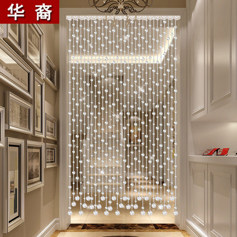 玻璃材质珠帘隔断 免打孔门帘装饰t 家用屏风帘子珠链 客厅玄关隔