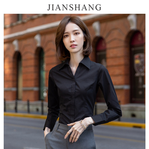 V领黑色衬衫女长袖设计感小众气质职G业工装高品质正装工作服衬衣