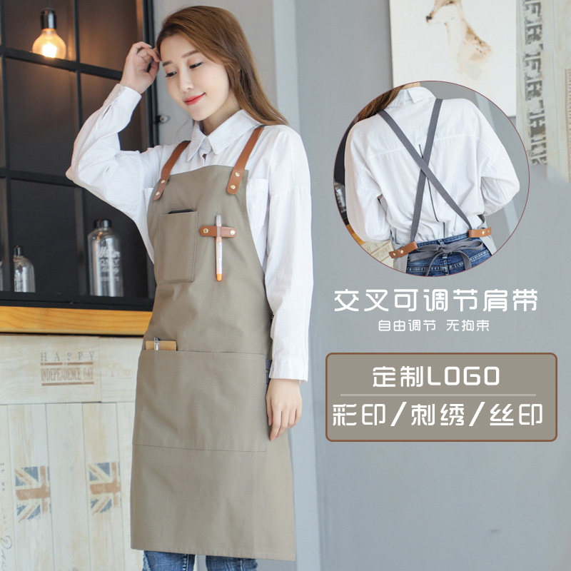 韩版时尚帆布围裙定制logo餐厅饮食咖啡奶茶店美甲画画工作服