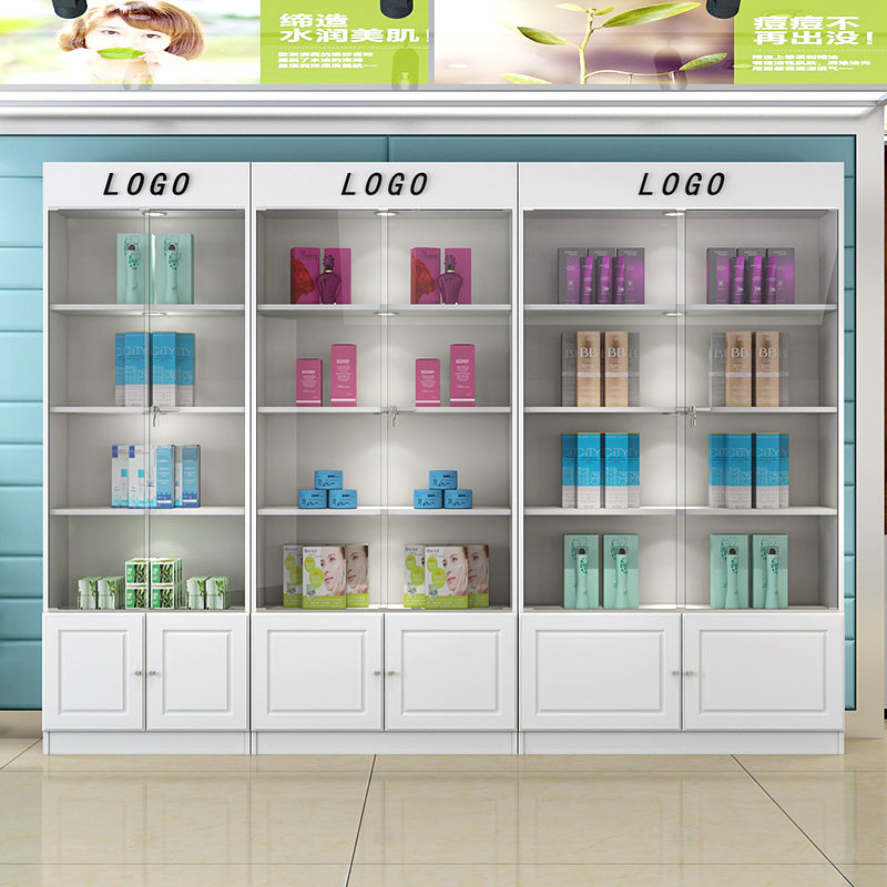 化妆品展示柜透明玻璃门带锁展示架展H柜货柜推拉美容产品柜子带