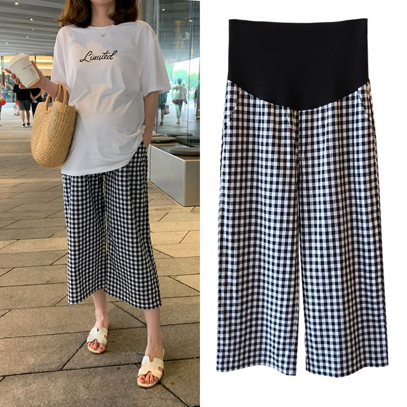 孕妇裤夏季薄款纯棉七分阔腿裤外穿宽松I大码打底裤孕妇装夏装套