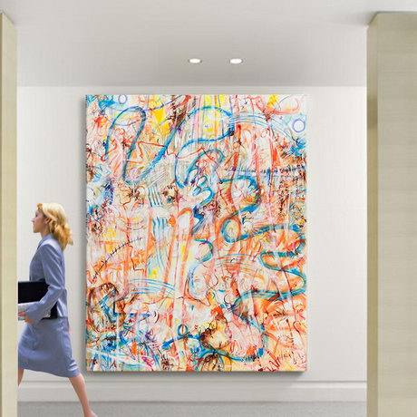 涂鸦艺术装饰g画现代抽象公司大幅大尺寸落地画无框画办公室色彩