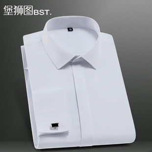 扣衬衫 袖 男士 长袖 新郎结婚衬 2020新款 商务F内搭暗扣纯白寸衫 法式