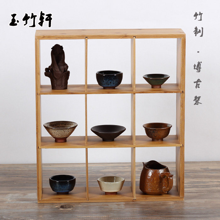 竹制组装式博古架 茶柜收纳摆设具列F花架 茶道收纳展示架多宝阁