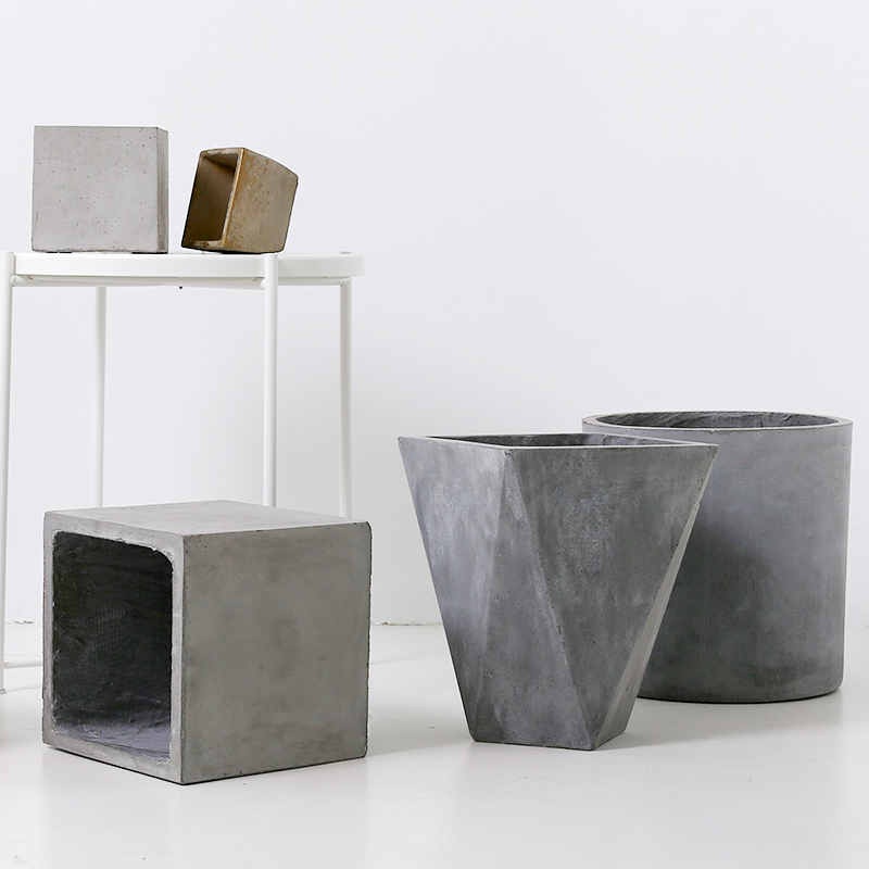 大型水泥b花盆北欧落地创意个性简约带托盘方形客厅大号阳台盆景