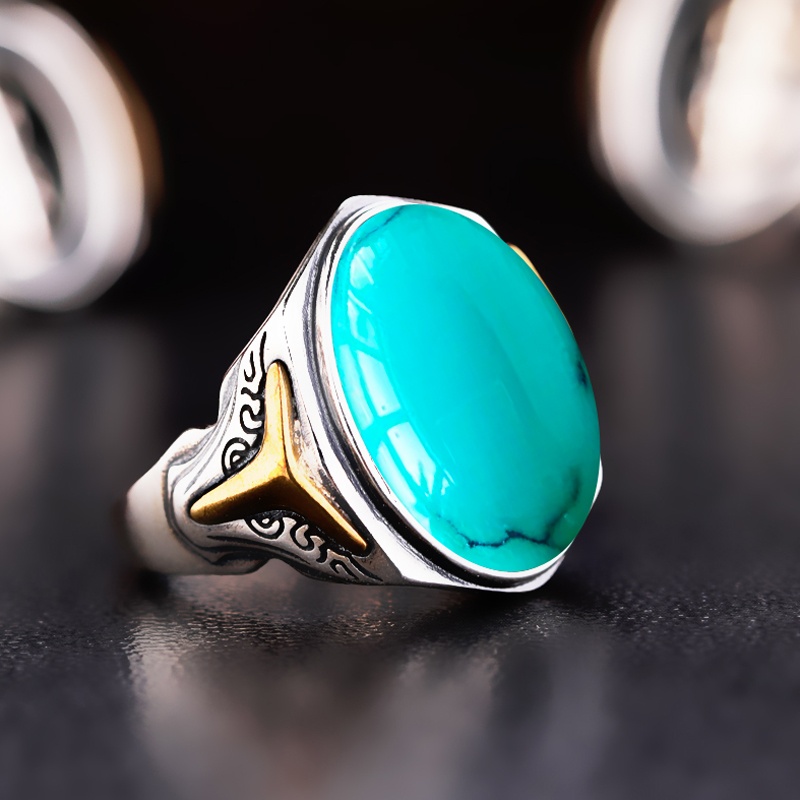 戒托男S925纯银椭圆戒指空托16*22  12*17L  12*14 蜜蜡绿松石戒