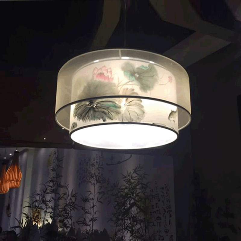 羊皮手绘荷灯圆形客厅书房卧室灯酒店灯具