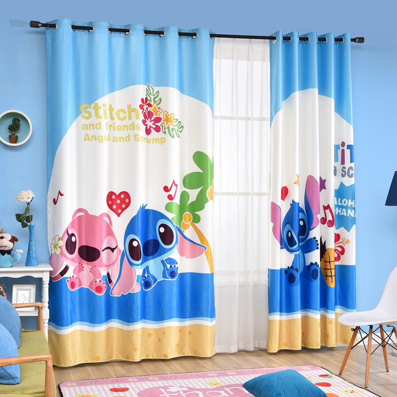 史迪仔蓝色遮阳窗帘男孩儿童卧室女孩儿童房隔断帘遮光免打孔安装