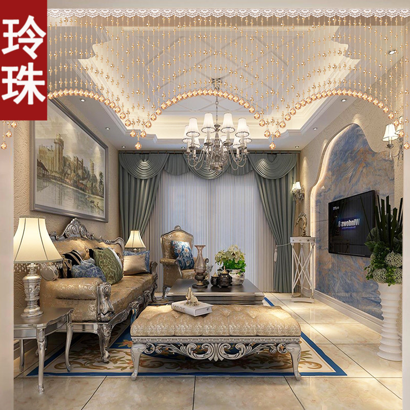 水晶珠帘装饰水晶帘子玄关隔断帘欧式客厅餐厅屏风软隔断成品挂帘