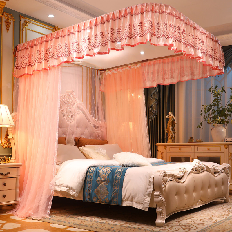 家用导轨蚊帐1.5米1.8m床加密加厚u型滑轨道支架公主宫廷落地2.0