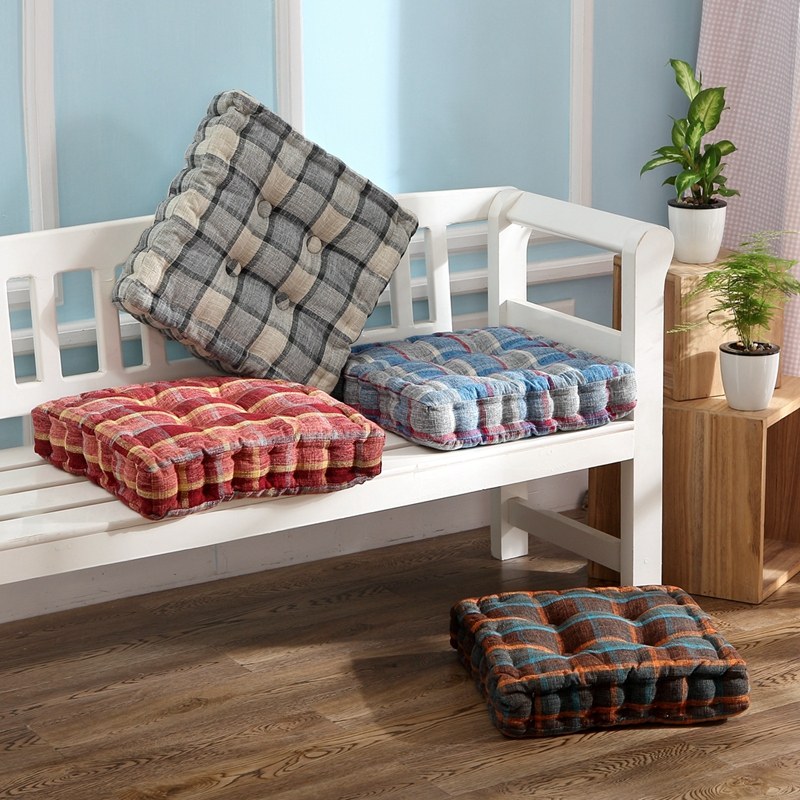 加厚椅子坐垫学车增高坐垫办公椅藤椅坐垫餐椅垫地板垫复古格子