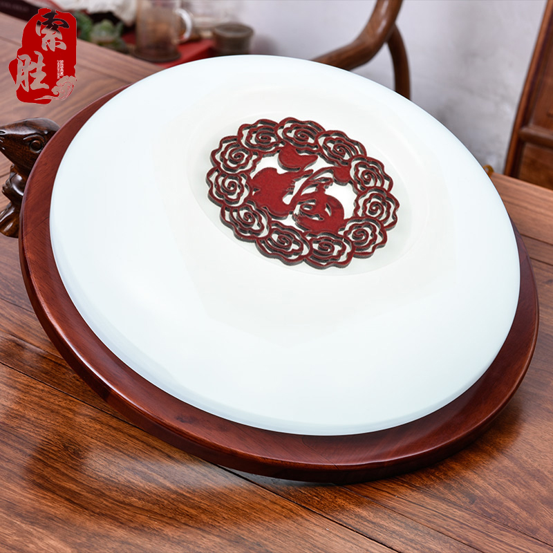 索胜中式吸顶灯圆形简约实木中国风过道阳台灯饰8501