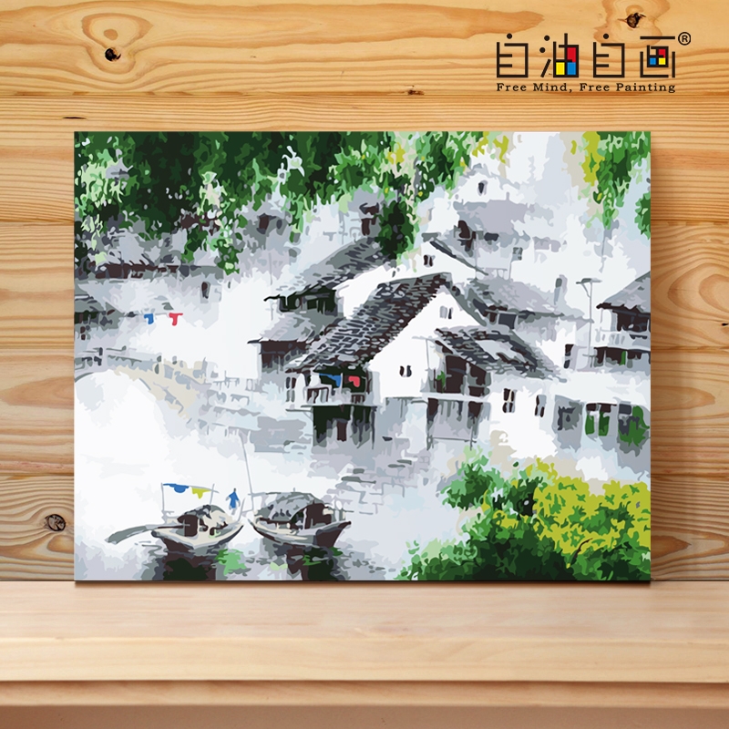 自油自画 数字油画diy 客厅大幅风景花卉手工手绘装饰画 梦里水乡