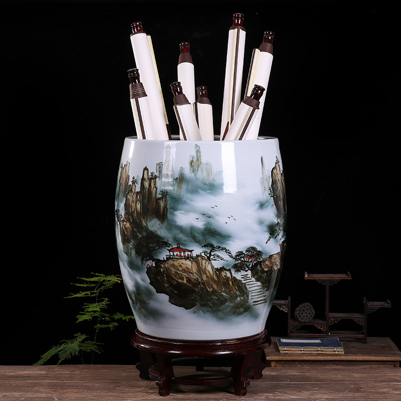 中式落地花瓶陶瓷器大号书画缸卷轴缸书房客厅字画桶收纳装饰摆件,家居饰品,花瓶,淘宝优惠券,粉丝福利购,淘宝优惠卷