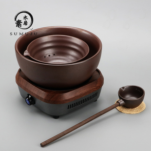 复古煮茶炉煮茶壶煮茶碗普洱茶具黑茶 大号陶瓷煮茶器电陶炉套装