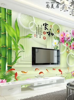 中式家和18D浮雕壁画3r5D电视背景墙壁纸现代简约客厅大气影视墙