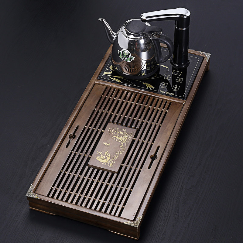 二合一自动加g水电茶炉茶盘实木茶台抽屉式排水茶海功夫茶具茶托