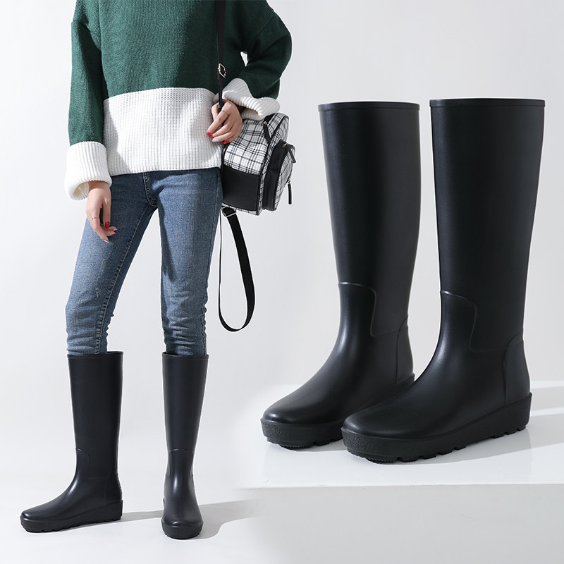 新款女士雨鞋时尚外穿水鞋高筒防水雨靴J女加厚长筒水靴子防滑胶
