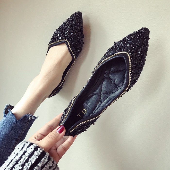 欧美风时尚2021春秋季新款女鞋子大码水钻浅口尖头平跟平底女单鞋,女鞋,浅口单鞋,淘宝优惠券,粉丝福利购,淘宝优惠卷