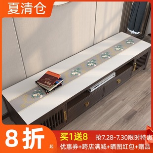 皮革电视柜垫防水防油家用中国风长方形防尘桌布茶几垫子 新中式