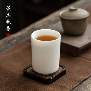 德化羊脂白玉瓷素烧功夫茶杯主人杯手工品茗杯个人杯大美人泡茶杯