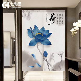 荷花布艺门帘过道卧室隔断帘厨房布帘卫生间厕所遮挡帘免打孔帘子
